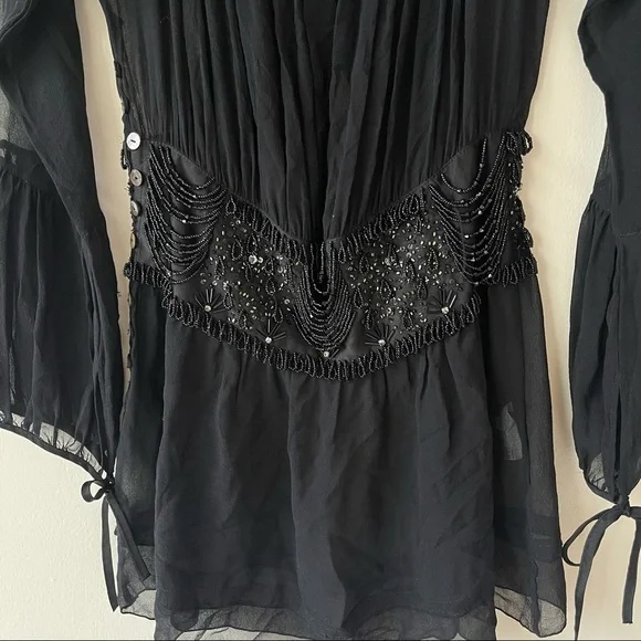 PINKO sheer blouse long sleeve princess waist rhinestone Whimsy goth - Picture 13 of 14